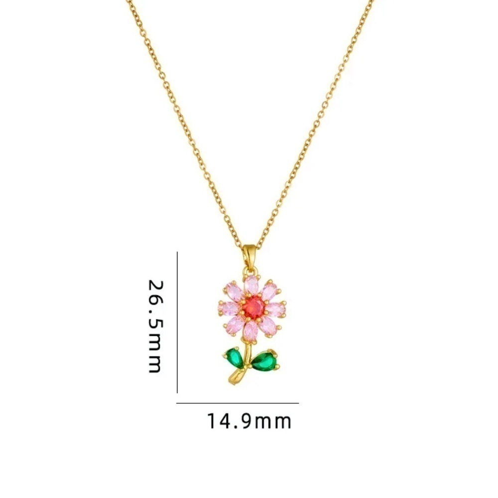 18K Gold Pink Gemstone Flower Necklace With Natural - Picture 3 of 4